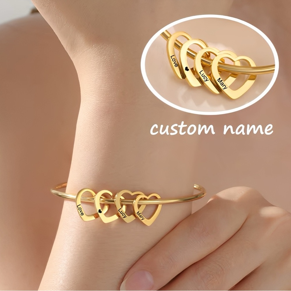 Linx Yellow Gold Snake Chain Bracelet with Personalized Heart Name Charms